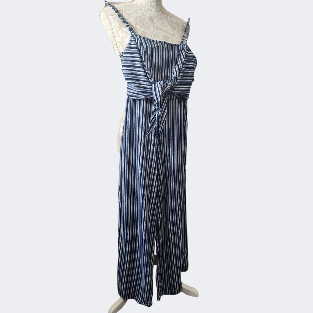 Derek Heart Open Back Spaghetti Strap Blue/White Stripe Beach Coastal Jumpsuit M